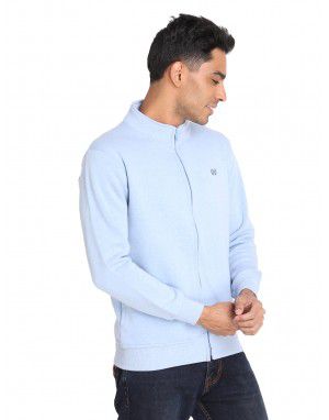 Men Cotton Blend Plain Zipper Sweatshirt Sky